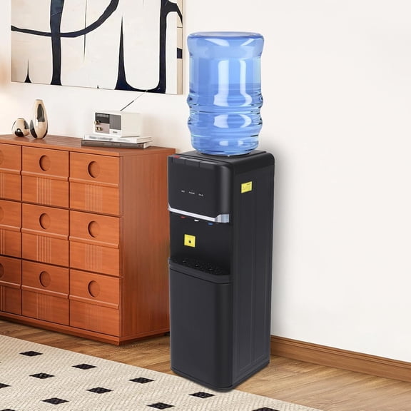 FOGGBET Top Loading Water Dispenser, Freestanding Water Cooler, Holds 5 Gallon Bottles, 3 Temperature Settings, for Home Office (Black)