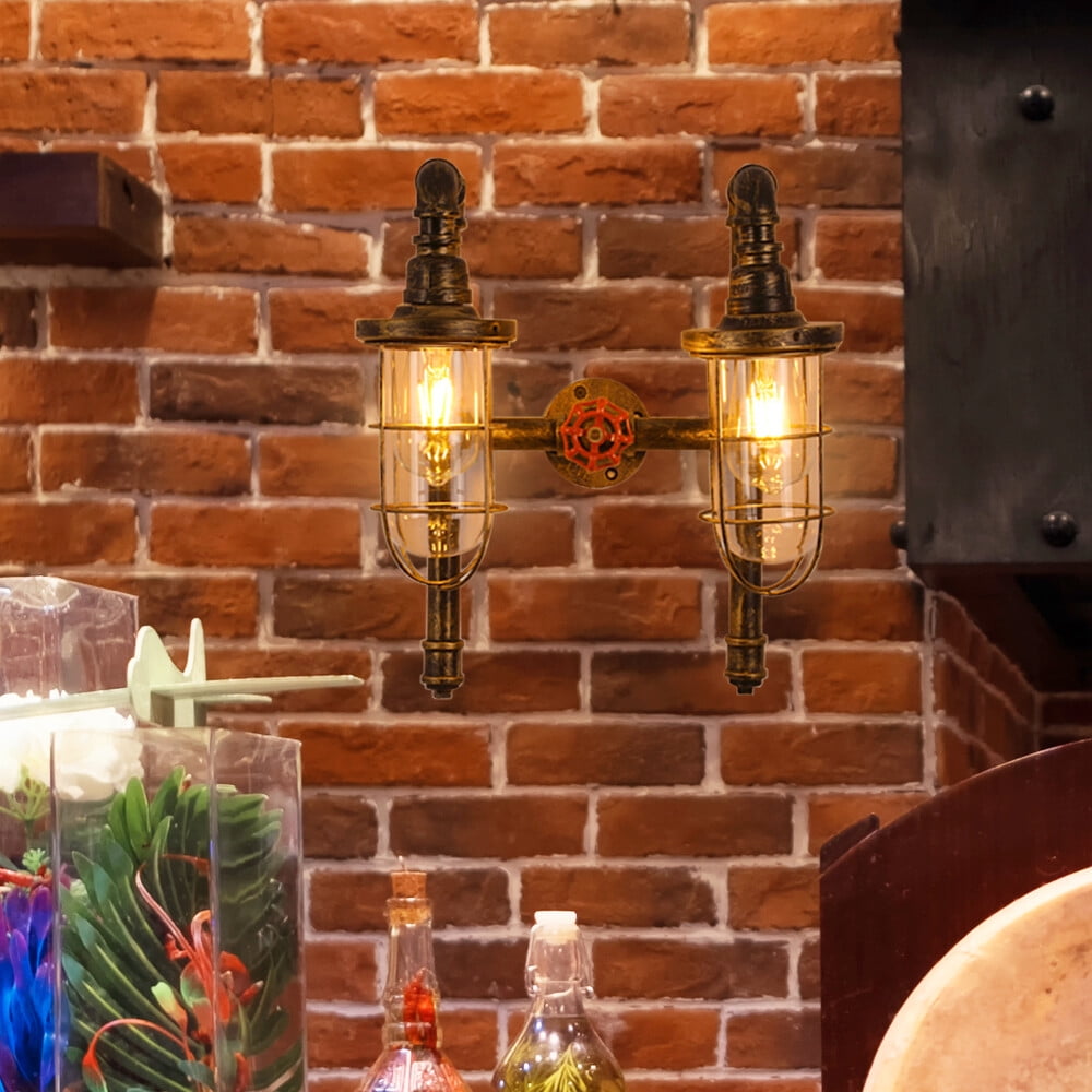 FOGGBET Vintage Wall Light Industrial Water Pipe Wall Lamp Glass Lampshade Wall Sconce