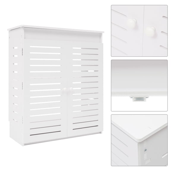 FOGGBET White PVC Router Storage Cabinet 60x70x25cm Organizer with Cable Management