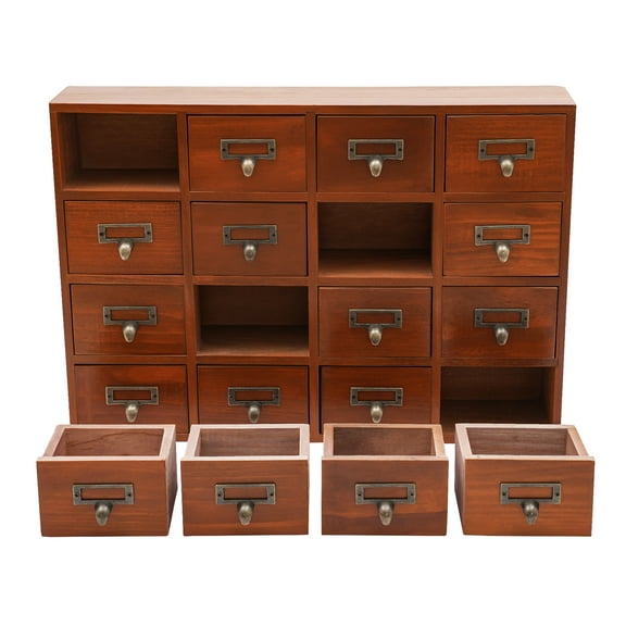 FOGGBET Wooden 16-Drawer Tabletop Organizer for Home Office & Crafts Storage