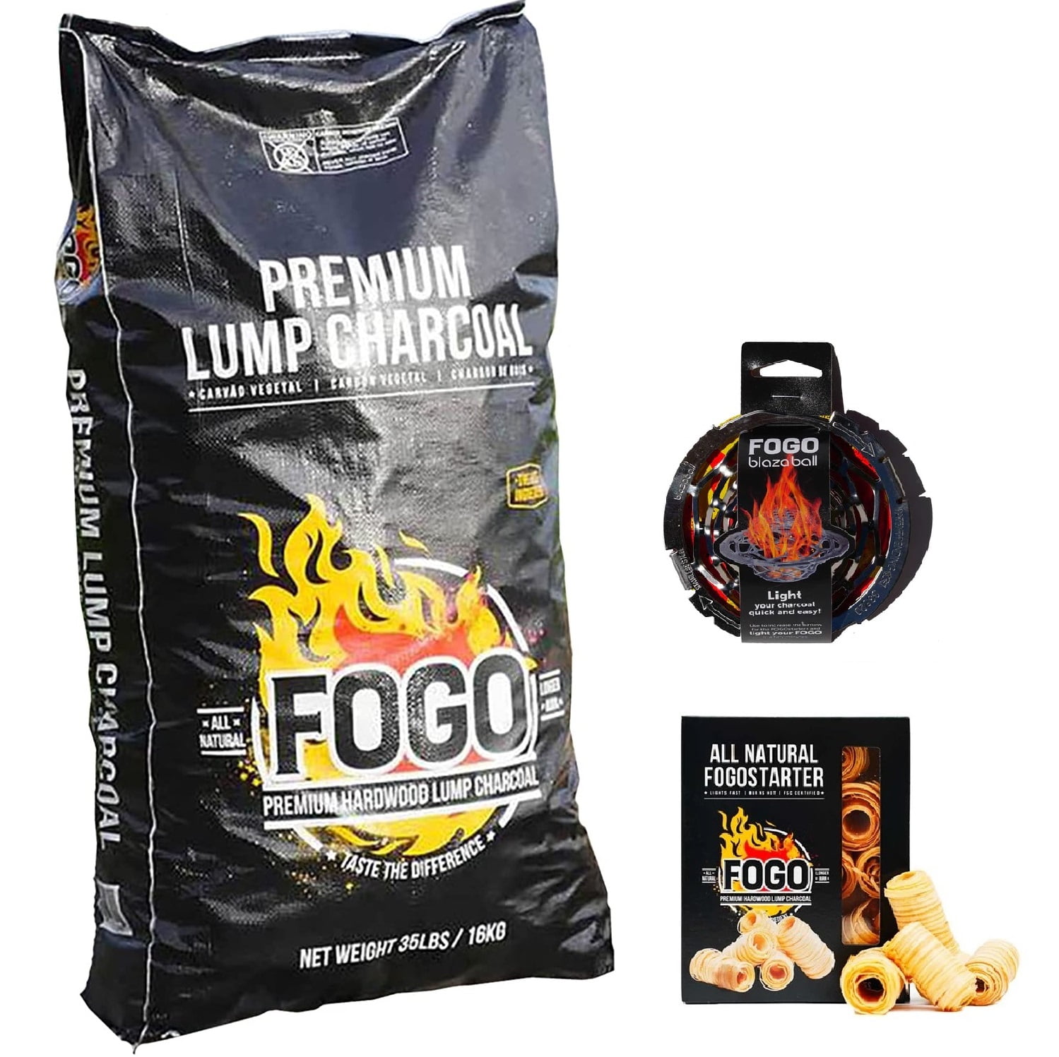 FOGO Premium Hardwood Lump Charcoal 35 Pound Bag, Fogostarters Natural