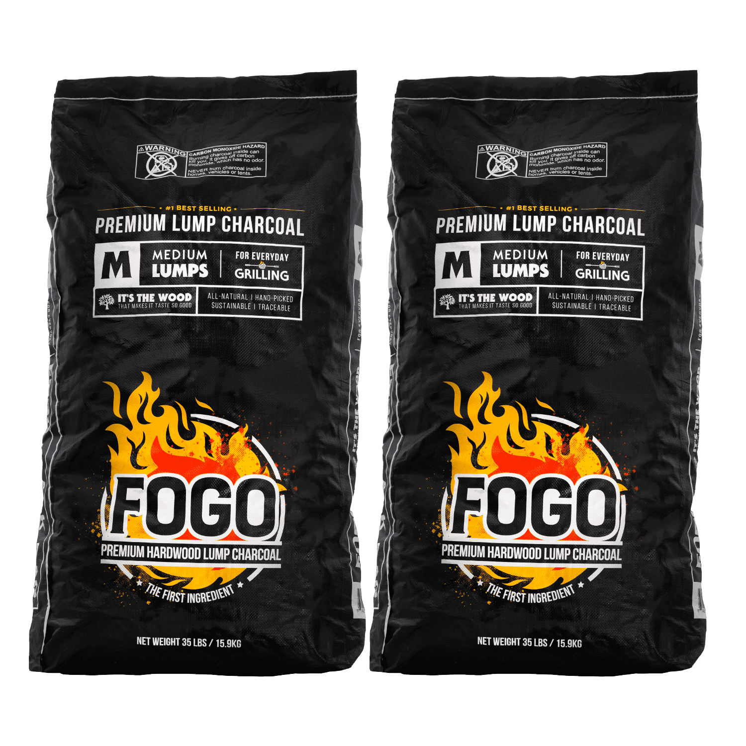 FOGO Premium Oak Restaurant Grade All-Natural Hardwood Medium Sized Lump Charcoal for Grilling and Smoking , 35 Pound Bag 2-Pack