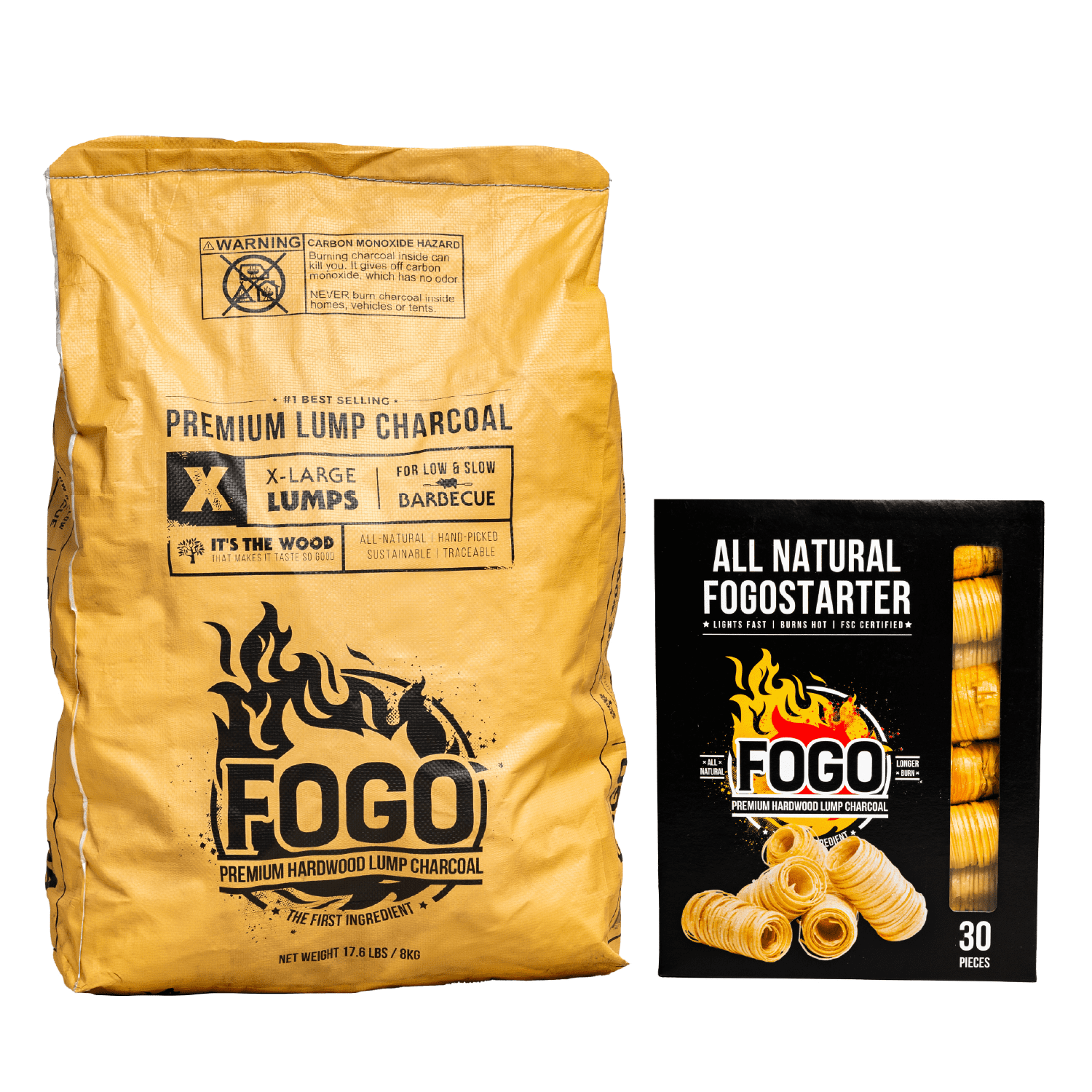 fogo flavors Super Premium Hardwood Lump Charcoal, Large Sized Lump Charcoal, 17.6 Pound Bag and Fogostarters Natural Fire Starters, 30 Count Box, Bundle NJOY Ace Pods - 2011 Designed to be easy Available Flavors::Clear