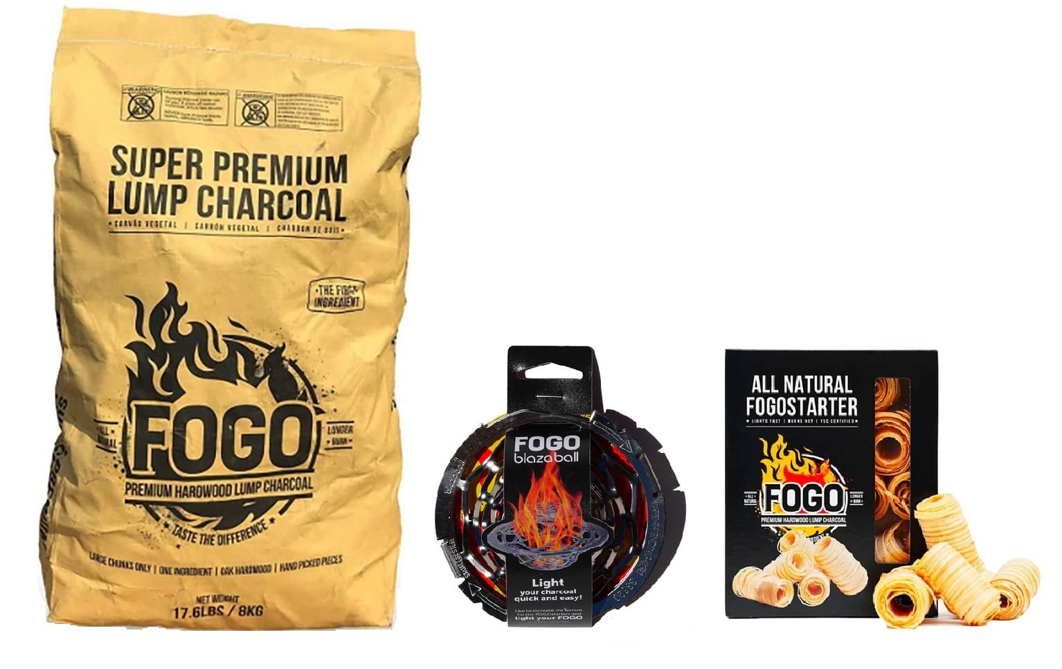 FOGO Super Premium Hardwood Lump Charcoal 17.6 Pound Bag, Fogostarters