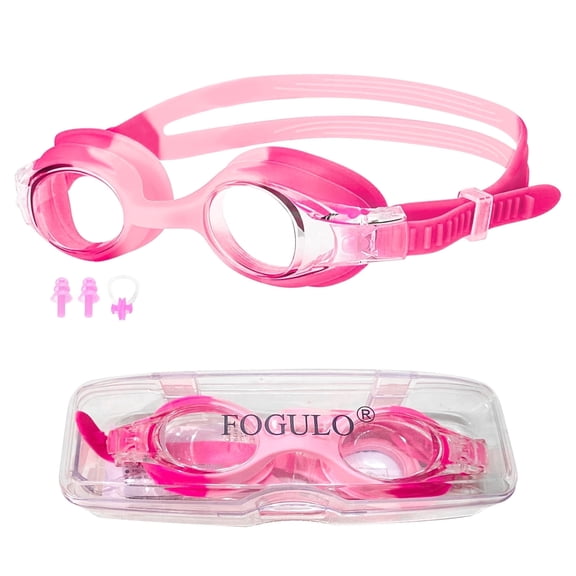 1 Pack Kids Swim Goggles 4-14, Anti-Fog Swimming Goggles with UV Protection and Adjustable Bungee Strap, Boy and Girl Waterproof Goggles with Nose Clips and Earplugs for Pool