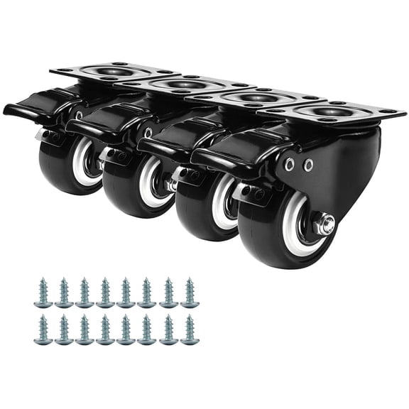 FOH 2" Heavy Duty Caster Wheels with Brake Set of 4 PVC Swivel Plate Castors Safety Dual Locking Furniture Trolley Caster 360 Degrees Easy Steering, Dual Brake