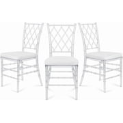 FOH 3 Pack Stackable Clear Acrylic Chiavari Chairs with Cushion, Cross Back Ghost Chair for Dining Room, Kitchen, Wedding, Event Reception.