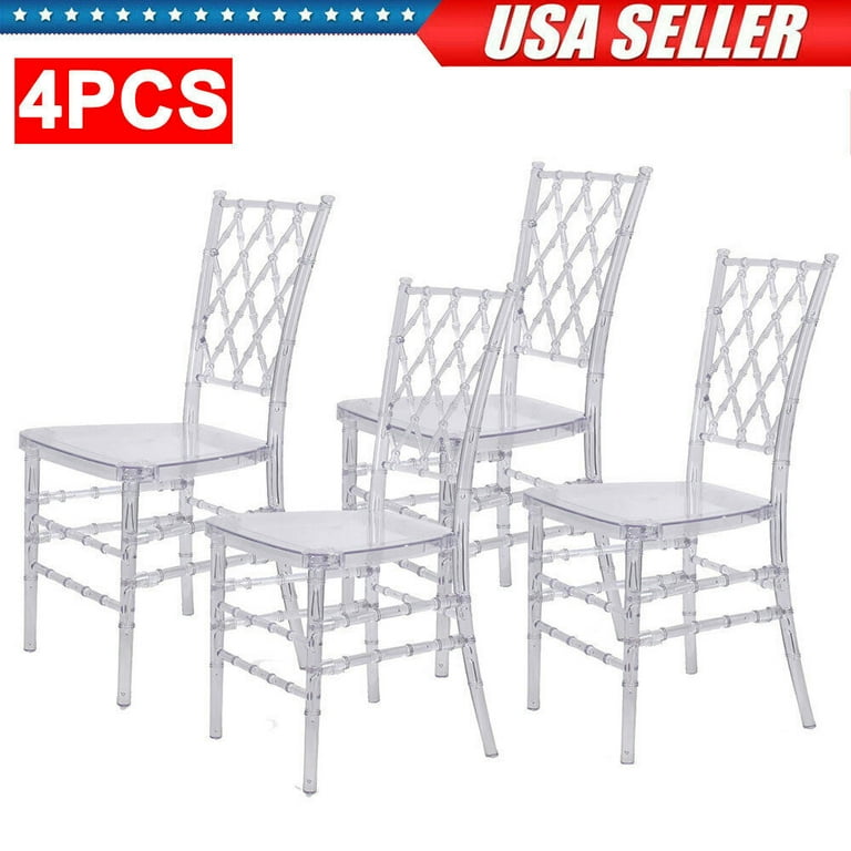 FOH 4Pcs Wedding Rental Event Crystal Clear Chiavari Stack Dining Ghost Side Chair Clear