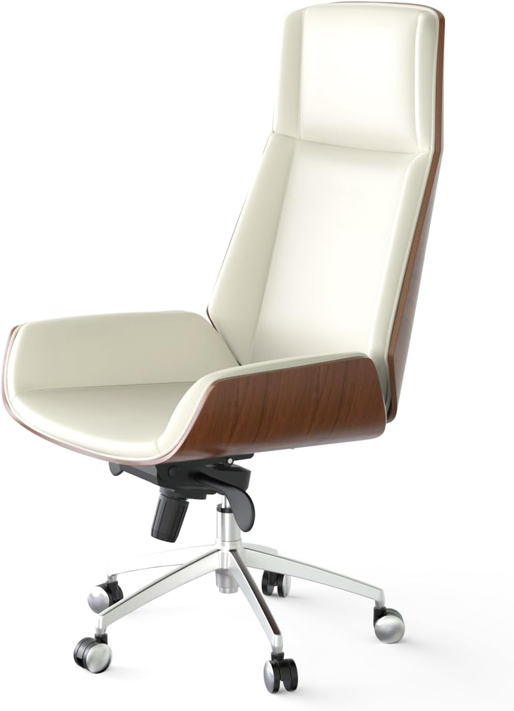 FOH Luxury Wooden Swivel and Adjustable Executive Chair, Wide Pu Leather Office Chair, Modern and Vintage Design High Back Computer Desk Chair for Conference Rooms and Home Offices
