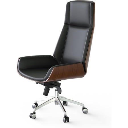FOH Adult Wood High Back Indoor Commercial Swivel Executive Desk Chair, Black