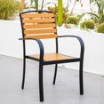 thumbnail image 1 of FOH Outdoor Patio Dining Chair, Black Aluminum Frame with Wood-Look Slats, Weather-Resistant, 1 of 8