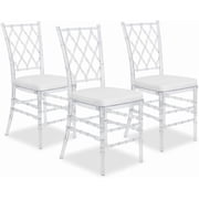 FOH Set of 3 Clear Acrylic Chiavari Chairs with Cushion, Transparent Ghost Chairs for Wedding, Party, Banquet, Event, Dining Room  No Assembly Required.