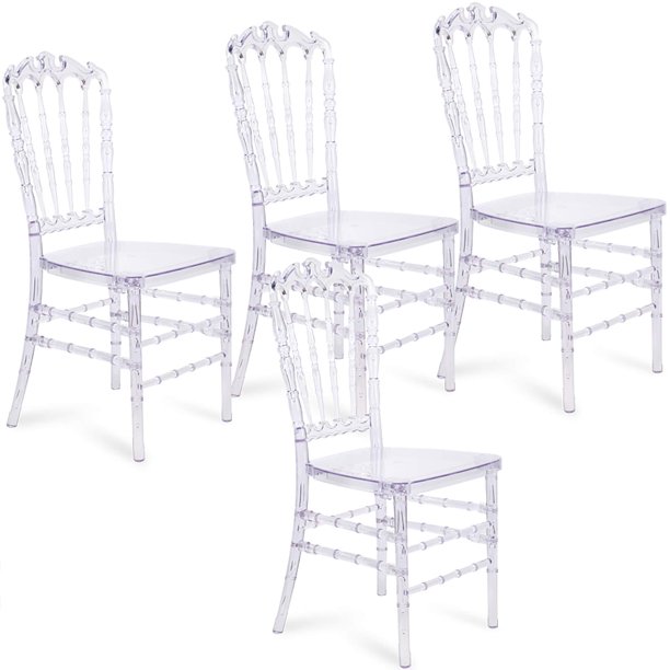 FOH Set of 4 Clear Acrylic Dining Chairs, Elegant Stacking Chiavari