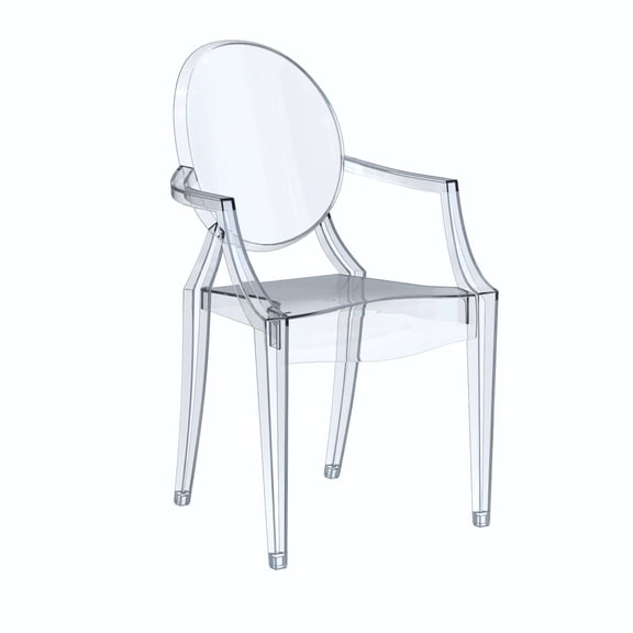 FOH Set of 4 Clear Ghost Acrylic Stacking Kitchen and Dining Room Arm Chair,
 Transparent Crystal Armchairs for Events, Weddings, Banquets