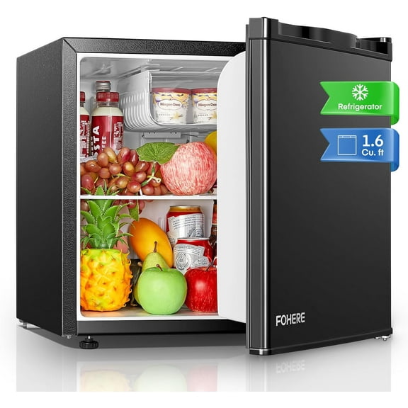 FOHERE 1.6 Cu.ft Compact Refrigerator, Mini Fridge with Freezer, Low Noise Small Fridge for Office, Dorm, Gaming Room, Black, BC-46-E