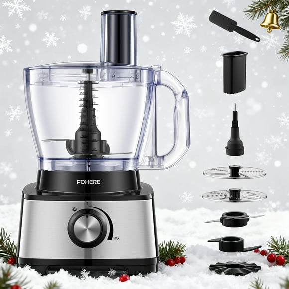 FOHERE 14 Cup 800w Food Processor, 2-Speed 6 Functions for Shredding, Slicing, Doughing, Emulsfying and Juicing