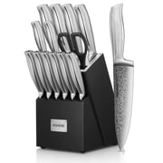 FOHERE 14-Piece Knife Block Set with 5 x Sharpeners, Unique Waved Pattern & Non Slip Stainless Steel Knife Handle