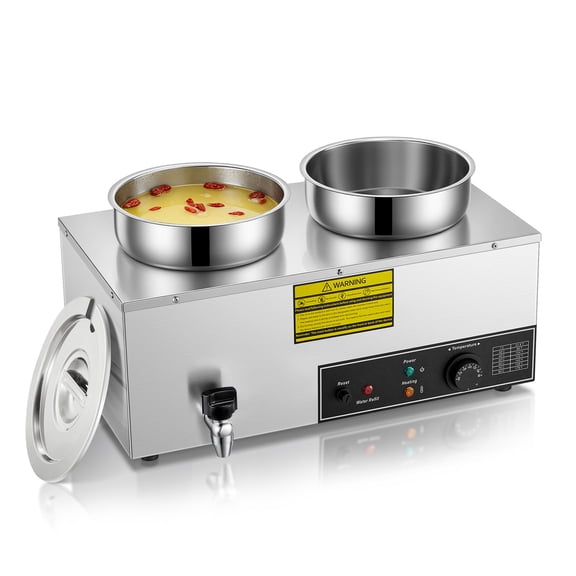 FOHERE 15QT Commercial Soup Warmer, Electric Food Warmer with Digital Temperature Control (86-185F), Anti-Dry Burn and Reset Button, 1200W Stainless Steel Bain Marie Pot for Restaurant, Buffet