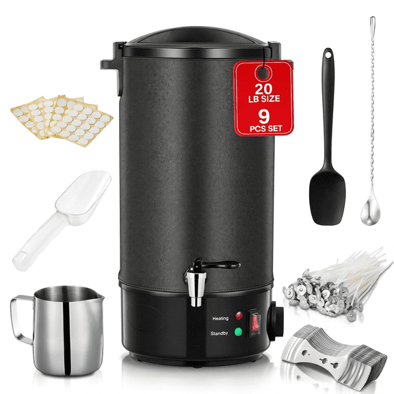 FOHERE 20lb Large Wax Melter for Candle Making, 9-Piece Electric Candle Maker Kit with Temp Control