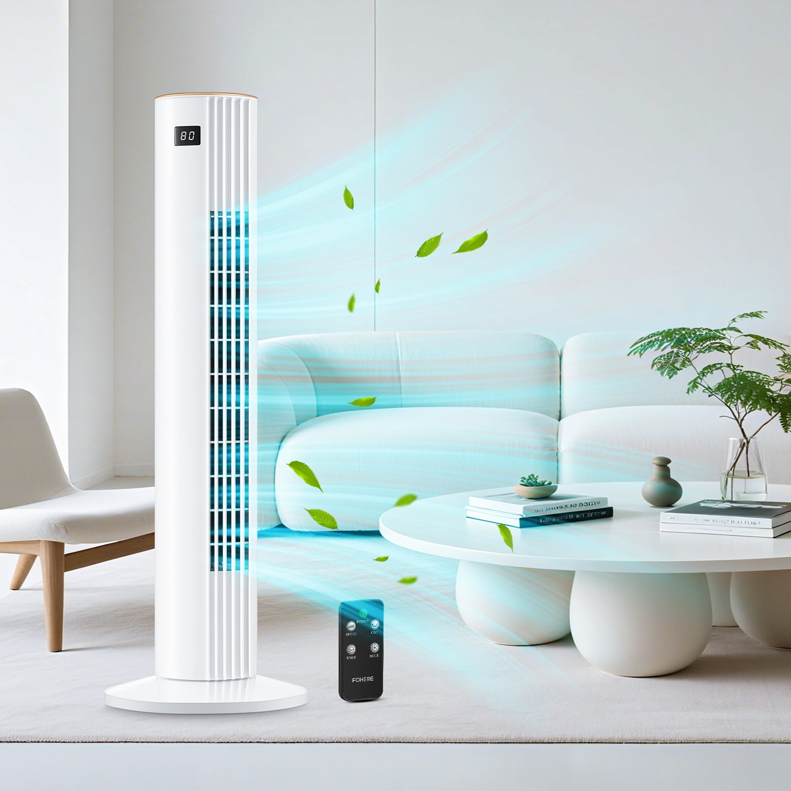 FOHERE Tower Fan, 30" Oscillating Cooling Fan with 3 Speeds 3 Wind Modes,12 Timer, Standing Fan for Home, Bedroom and Office