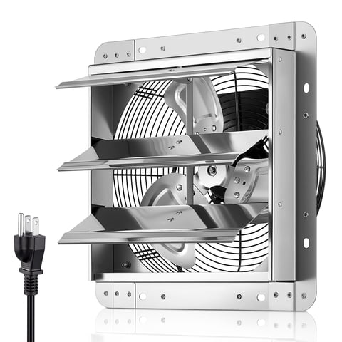 FOHERE 12 Inch Wall Mounted Shutter Exhaust Fan, 1450CFM High Airflow, Aluminum Construction with 1.65M Power Cable, Low Noise Air Ventilation Fan for Attic, Garage, Greenhouse, Shed & Commercial Pl