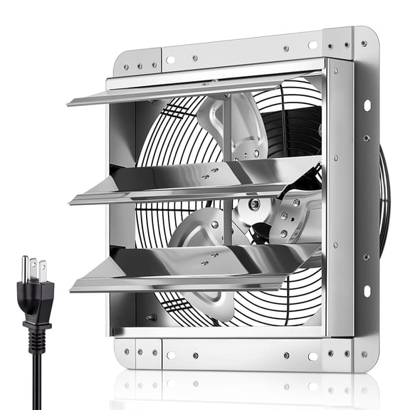 FOHERE 12 Inch Wall Mounted Shutter Exhaust Fan, 1450CFM High Airflow, Aluminum Construction with 1.65M Power Cable, Low Noise Air Ventilation Fan for Attic, Garage, Greenhouse, Shed & Commercial Pl