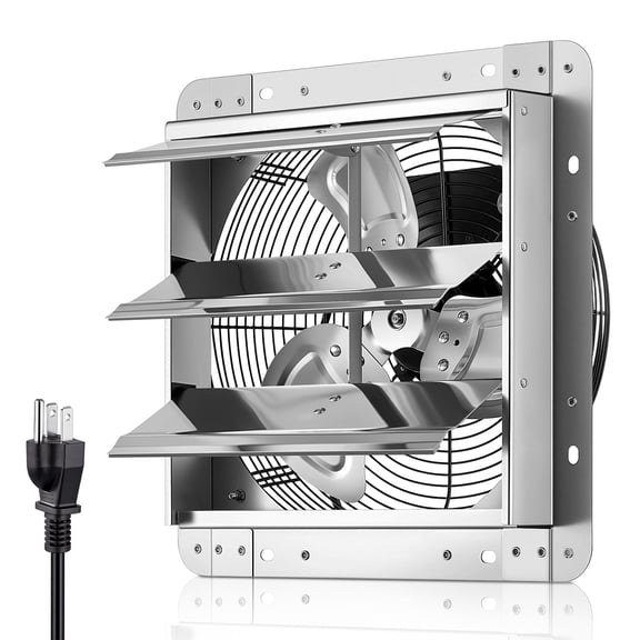 FOHERE 12 Inch Wall Mounted Shutter Exhaust Fan, 1450CFM High Airflow, Aluminum Construction with 1.65M Power Cable, Low Noise Air Ventilation Fan for Attic, Garage, Greenhouse, Shed & Commercial Pl