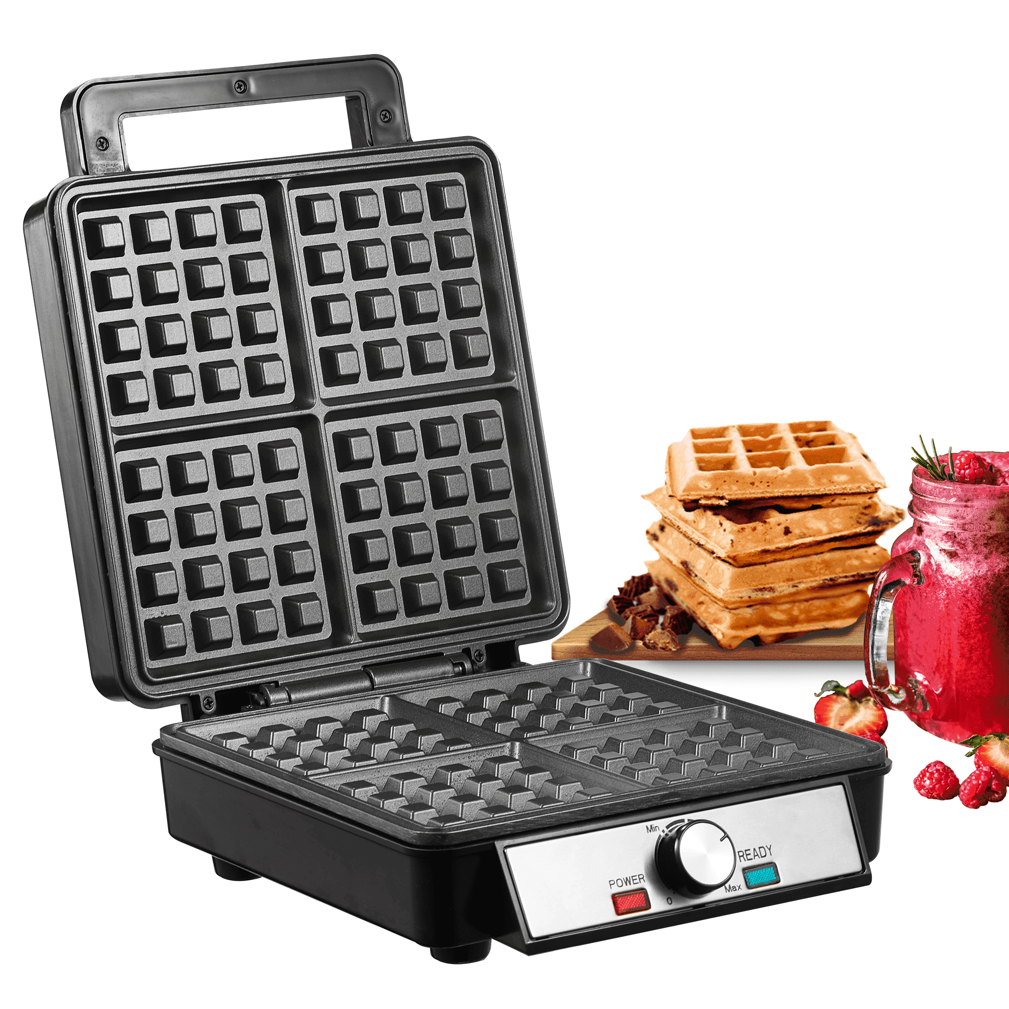 FOHERE 4-Waffle Electric Belgian Waffle Maker, Black