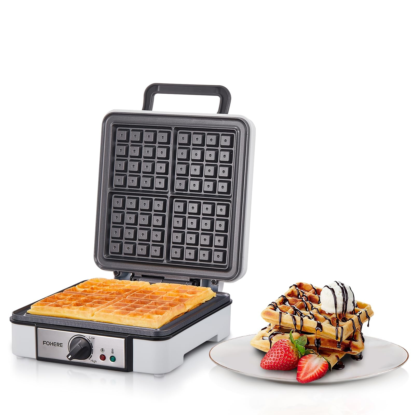 FOHERE Belgian 4Slice Waffle Maker, 1200W, NonStick, Browning Control