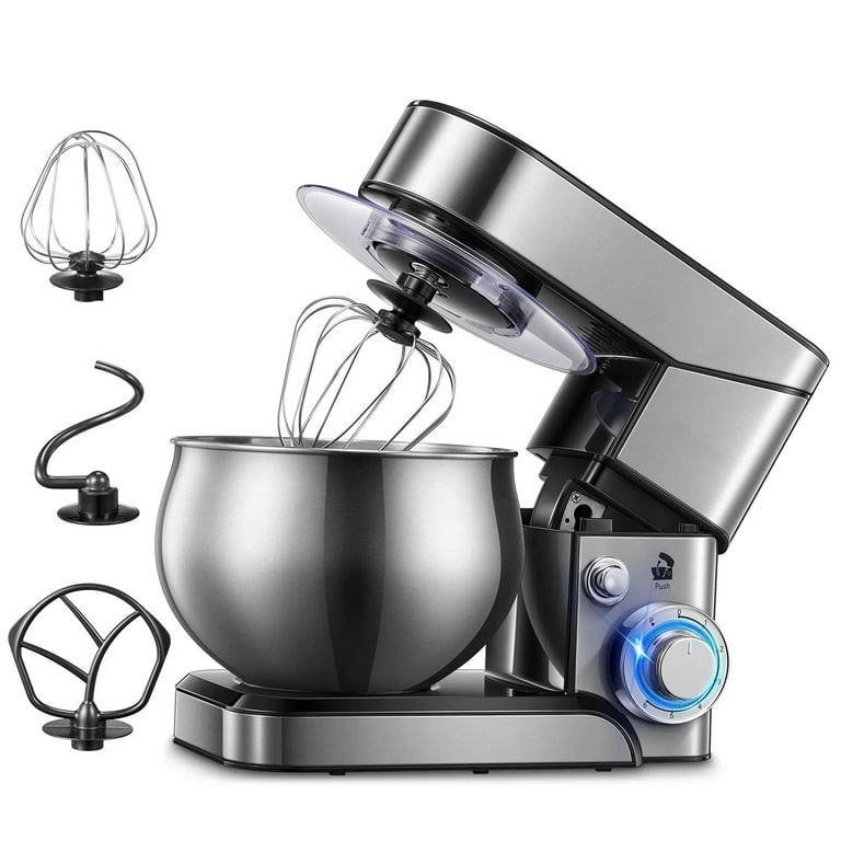 Stand Mixer 5.8 qt Stainless Steel Mixer with Dough Hook Mixing Beater Wire Whip 6 P Speeds Tilt Head Kitchen Dough Mixers Silver