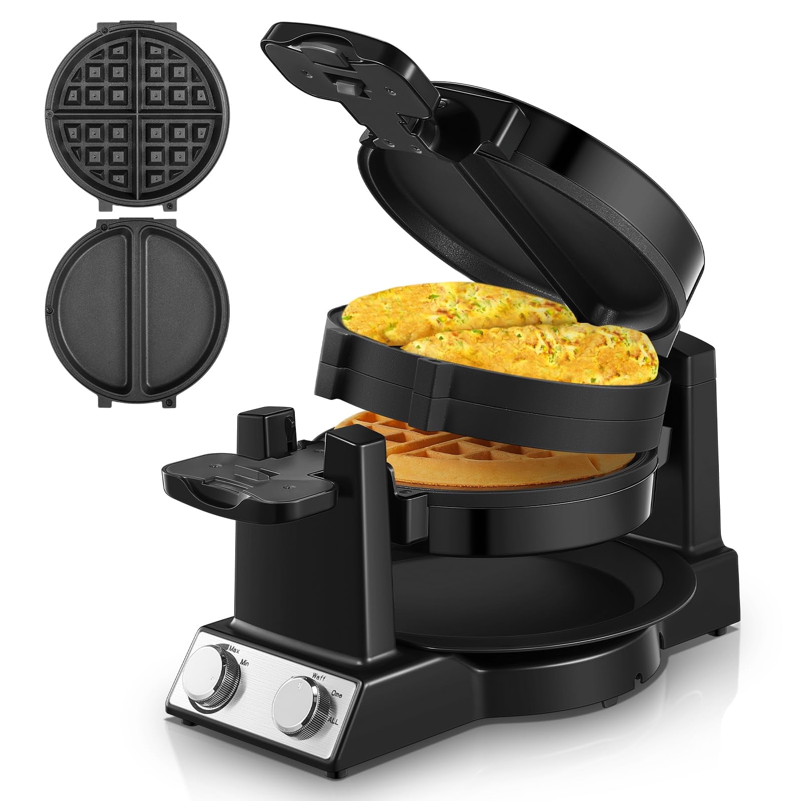 FOHERE 8 Slices Flip Electric Belgian Waffle Maker, Black