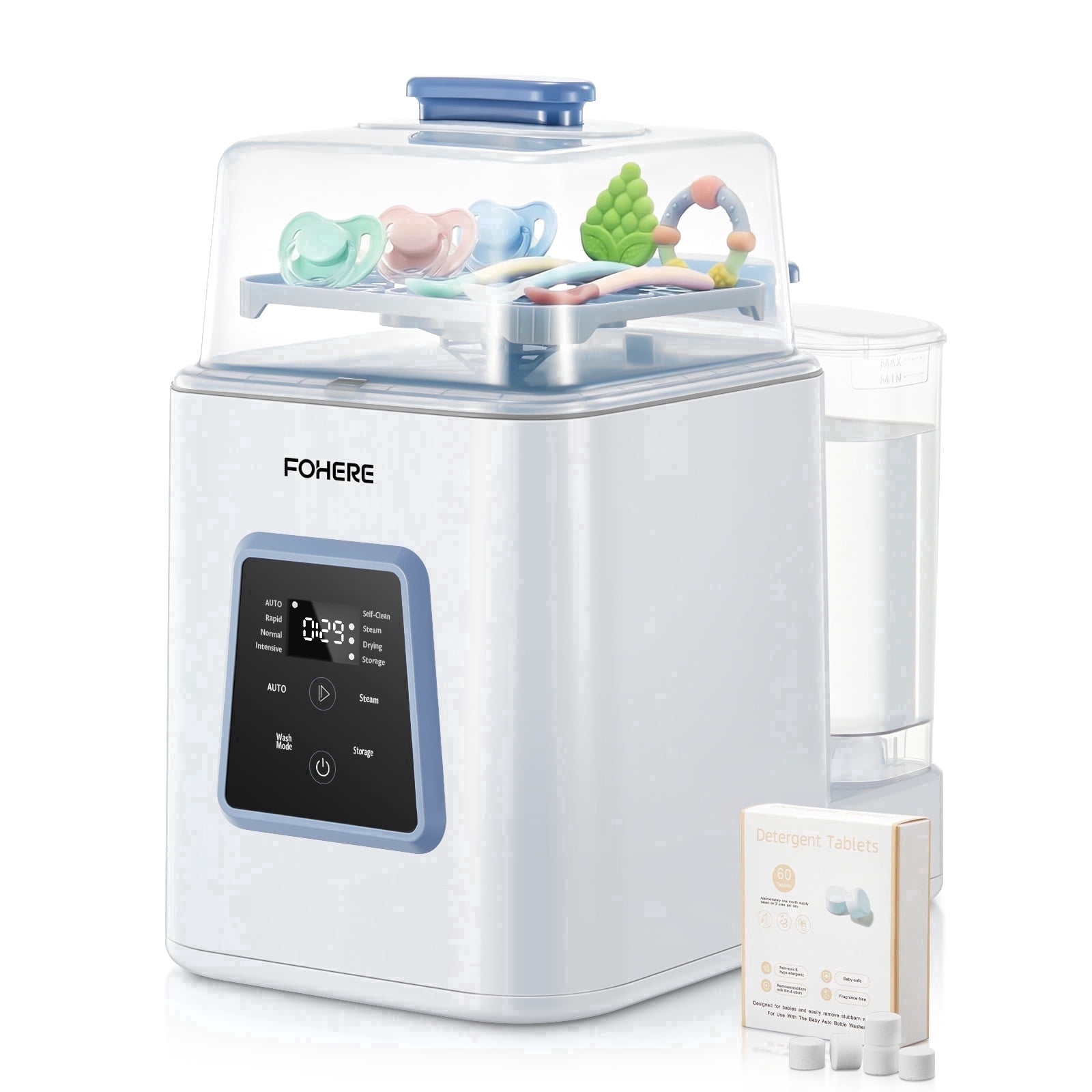 FOHERE Baby Bottle Washer and Sterilizer and Dryer, All-in-One 4-in-1 Machine with Dual Spray Arms, 28000Pa High-Pressure Wash, 210F Steam, for New Parents, Newborn gifts