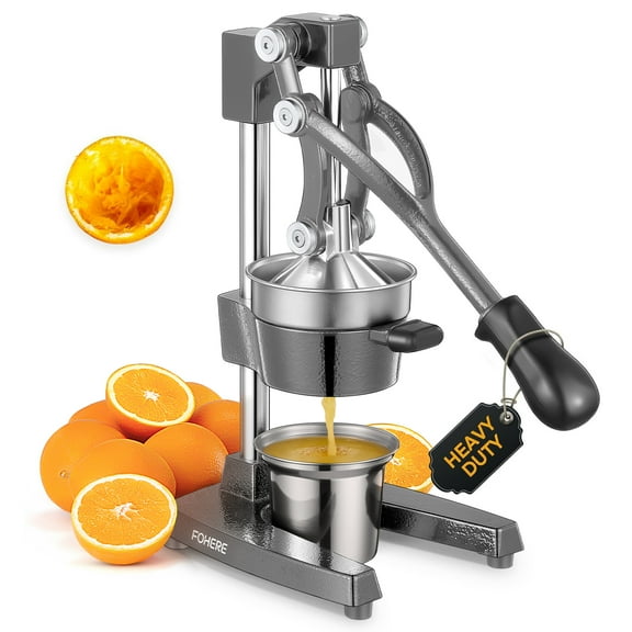 FOHERE Citrus Juicer, Commercial Citrus Press for Oranges, Lemons, Limes, Grapefruits and More, Stainless Steel and Cast Iron, Easy Clean，Gray