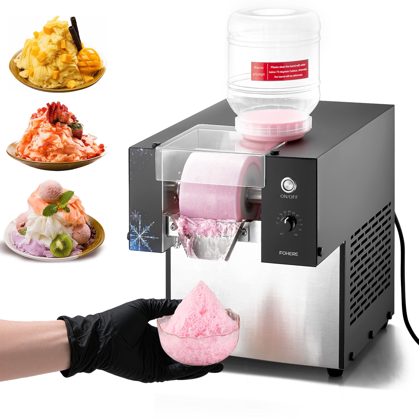 FOHERE Commercial Countertop Snowflake Ice Maker, 176LBS/24H Output, Stainless Steel Construction, Silver