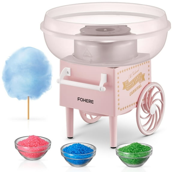 FOHERE Cotton Candy Machine, Cotton Candy Maker for Kids with Candy Spoon and 10 Candy Sticks, Pink