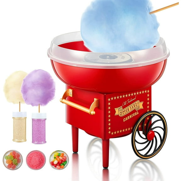 FOHERE Cotton Candy Machine for Kids, Hard Candy Floss Machine with Red Retro Design, 500W