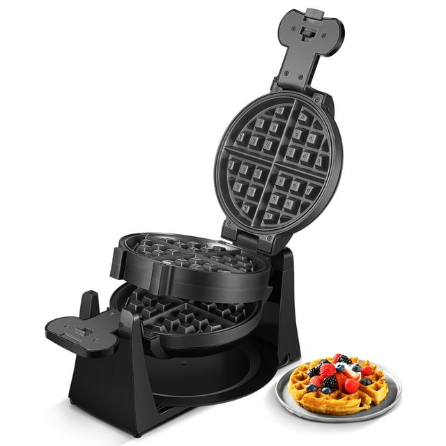 FOHERE Double Belgian Waffle Maker 180° Flip, 1400W, Nonstick, Black