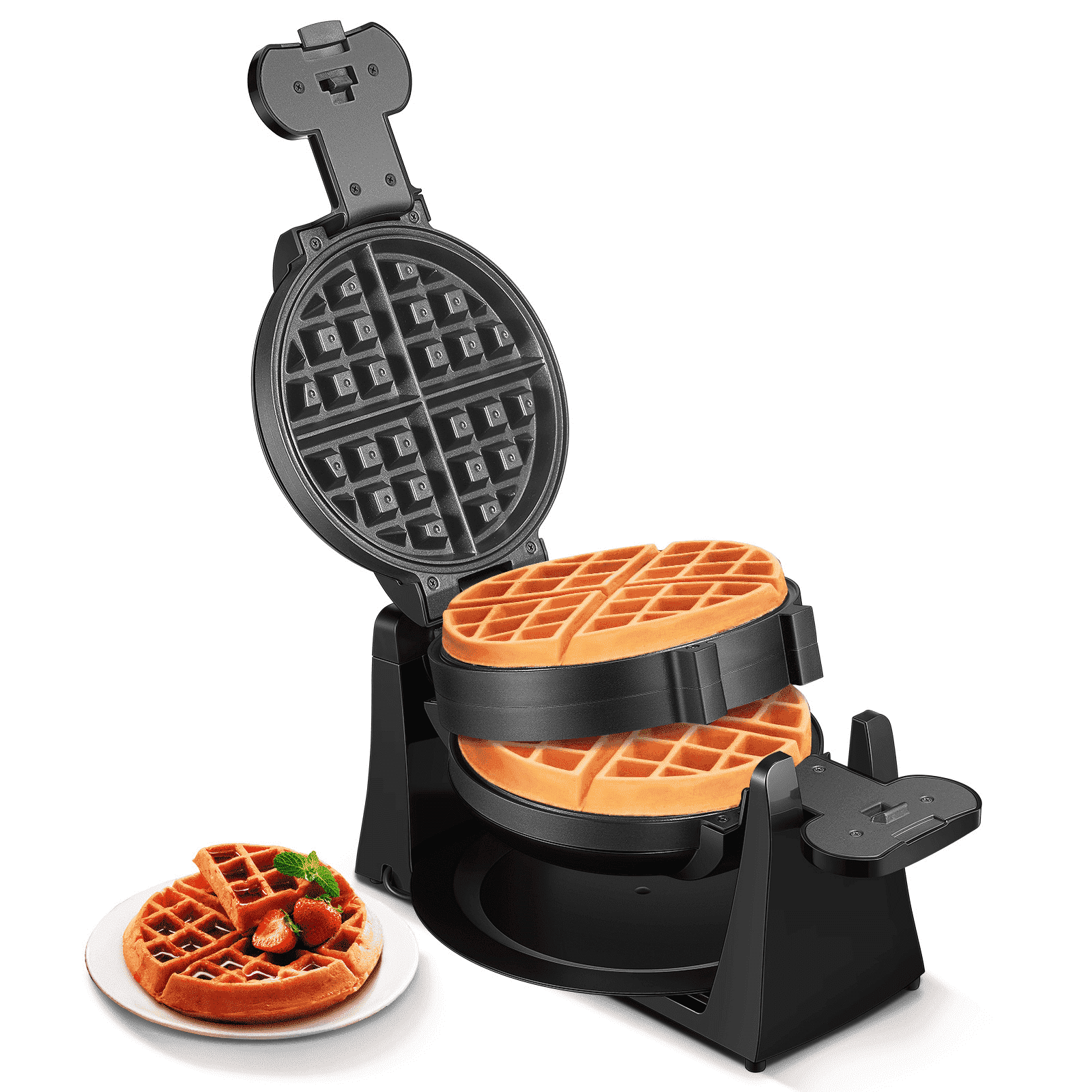FOHERE Double Belgian Waffle Maker 180 Flip, 1400W, Waffles in 3