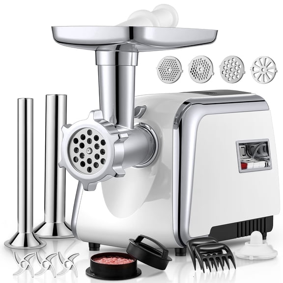 FOHERE Electric Meat Grinder Heavy Duty 3000W Max 5 in 1 Sausage Stuffer with 4 Stainless Steel Plates & 3 Blades, Sausage Kubbe Kit for Home & Commercial Use