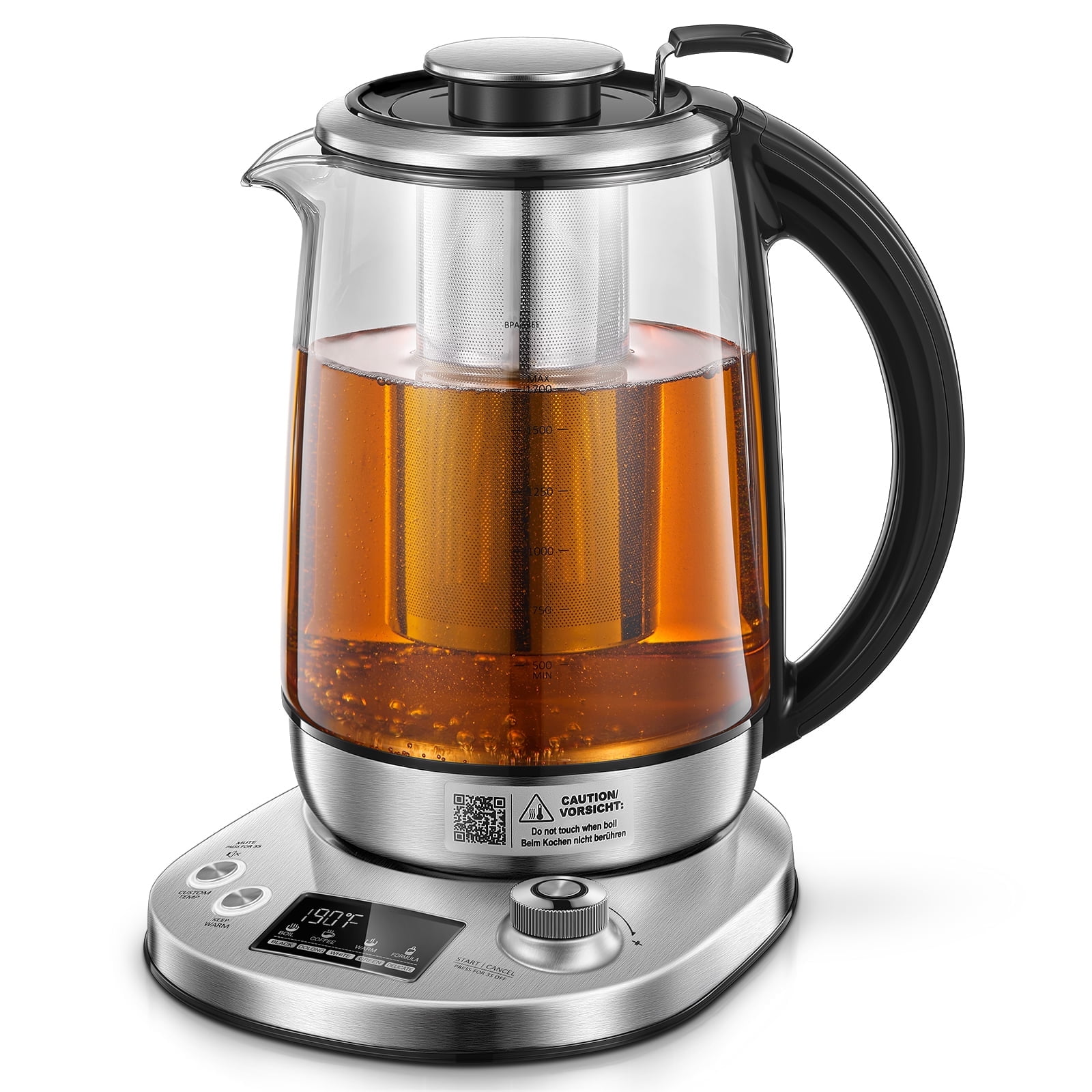 FOHERE Electric Tea Kettle, Electric Kettle Temperature Control with 9 Presets, 2Hr Keep Warm, Removable Tea Infuser,Silver Stainless Steel Glass Boiler, BPA Free, 1.7L - Walmart.com