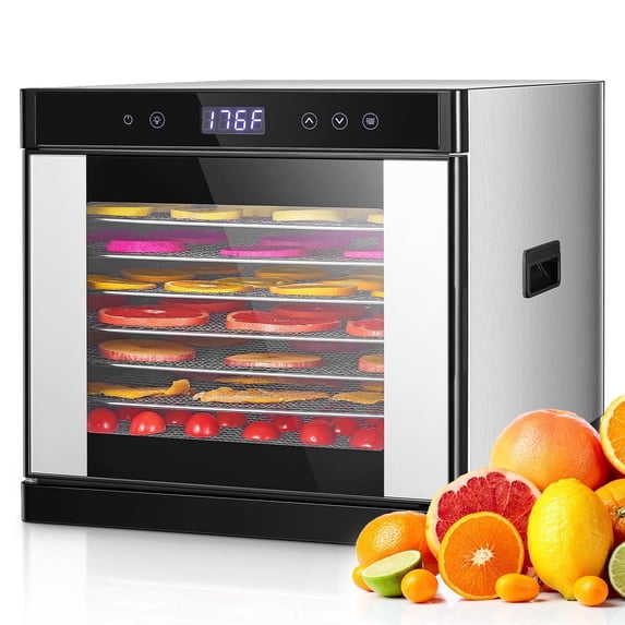 FOHERE 800W 8-Tray Food Dehydrators, 8.01ft² Drying Space, 176°F Temperature Control & 48H Timer for Jerky, Meat, Fruit, Herbs, Yogurt, Dog Treats – Recipe BookSilver
