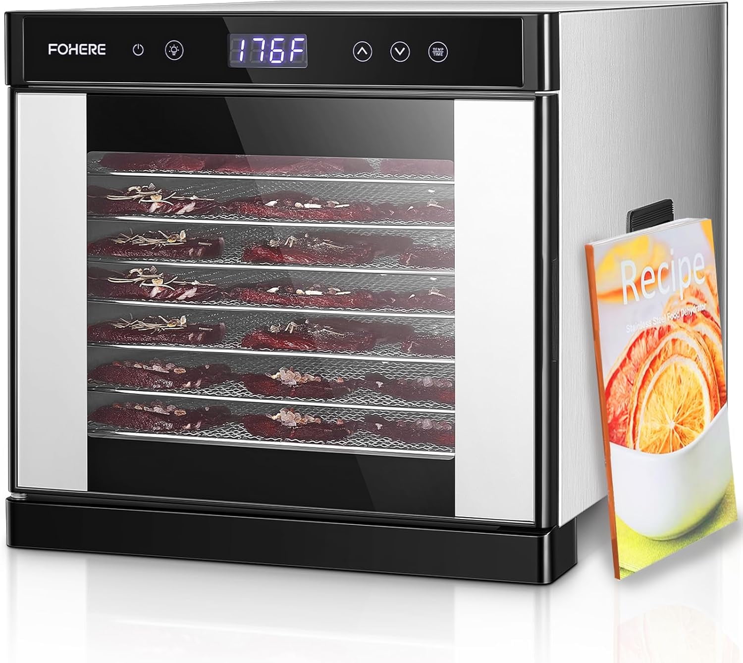 FOHERE Food Dehydrator, Beef Jerky Dryer, 8-Layer Stainless Steel - Main Image