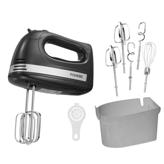 Hand Mixer with Storage Box, 5 Speeds and Turbo, FOHERE Electric Egg Beater with 6 Accessories