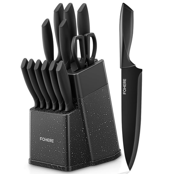 FOHERE Knife Set, 13 Pieces Self Sharpening Stainless Steel Kitchen Knife Set, Black Granite