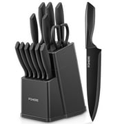 FOHERE Knife Set, 13 Pieces Self Sharpening Stainless Steel Knives Block Set, Matte Gray
