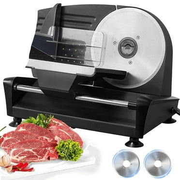 FOHERE Meat Slicer, 200W Deli & Food Slicer with Two Removable 7.5’’ Stainless Steel Blade with Adjustable Thickness Knob (0-15mm) for Meat, Cheese, Bread