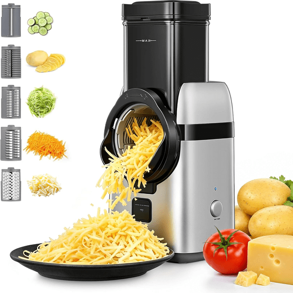 Electric Cheese Grater, Salad Maker With 5 Different Shapes of Blades, Electric Slicer Shredder, Electric Salad Machine for Cheeses, Fruits, Vegetables