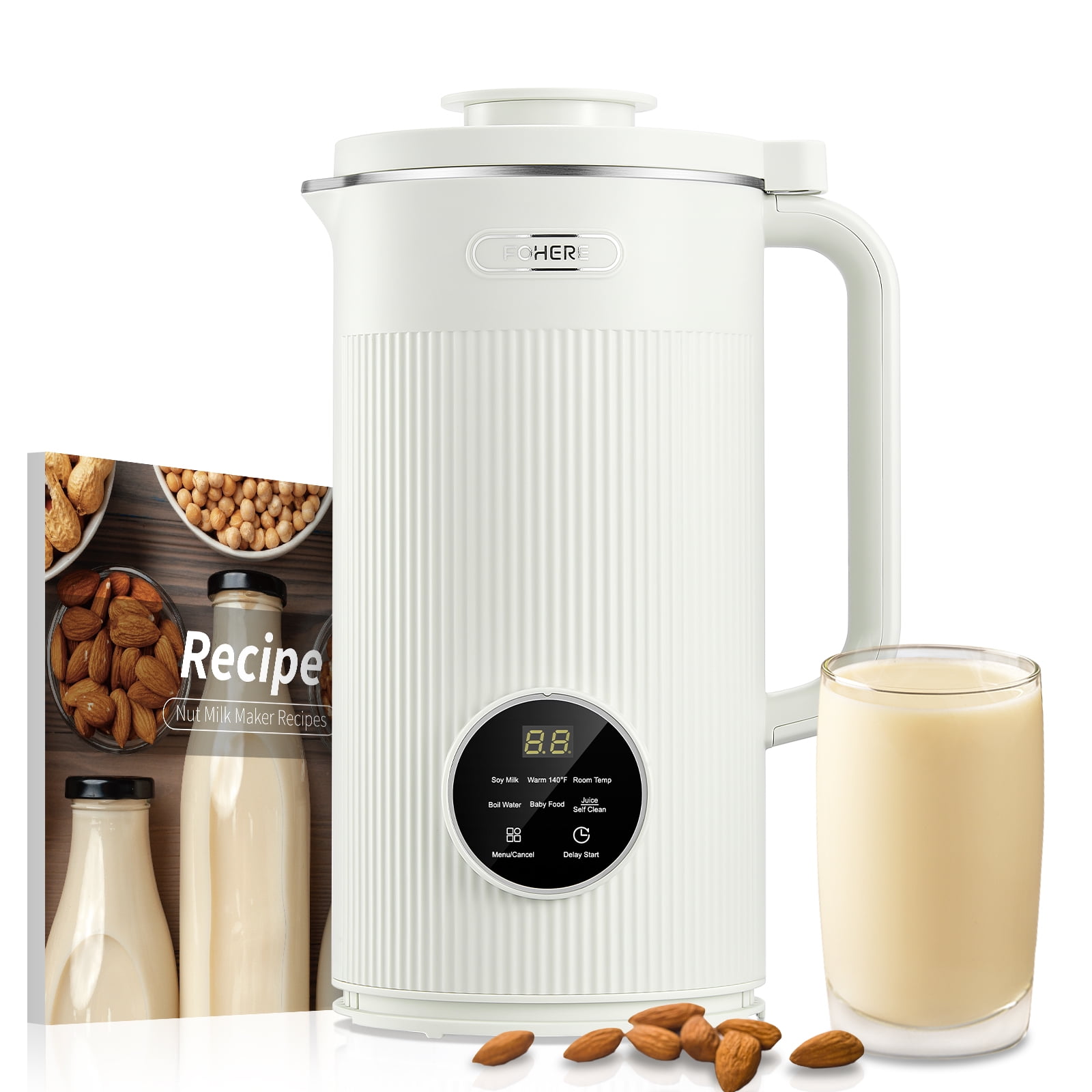 FOHERE Nut Milk Maker Machines 35 Oz, 800W Milk Frother & Steamer White
