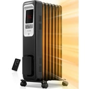 FOHERE Oil Filled Radiator Heater for Indoor Use Large Room, Safe with Thermostat, 1500W Quiet Energy Efficient Space Heater with Remote, 4 Modes, 24H Timer, Overheat Protection, Black