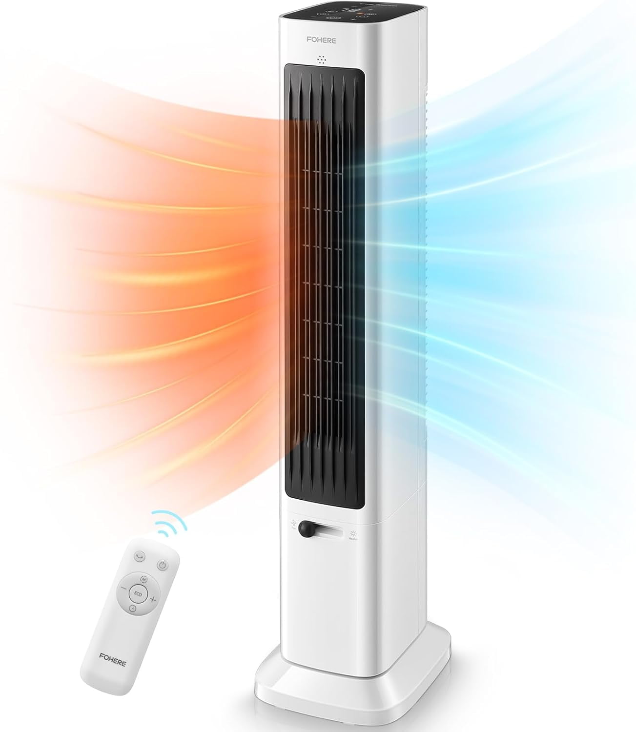 FOHERE Oscillating Tower Fan and Space Heater in One for Indoor Use, All Season High-Velocity Fan and Heater Combo Safety with Overheat Protection, Timer, Installation Free, 1500W, 37.9 Inches, White